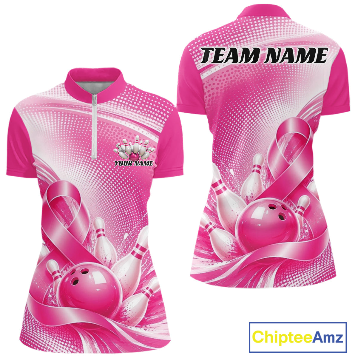 Custom Breast Cancer Pink Ribbon Bowling Women Quarter-Zip Shirt, Team League Shirt IPHW12049