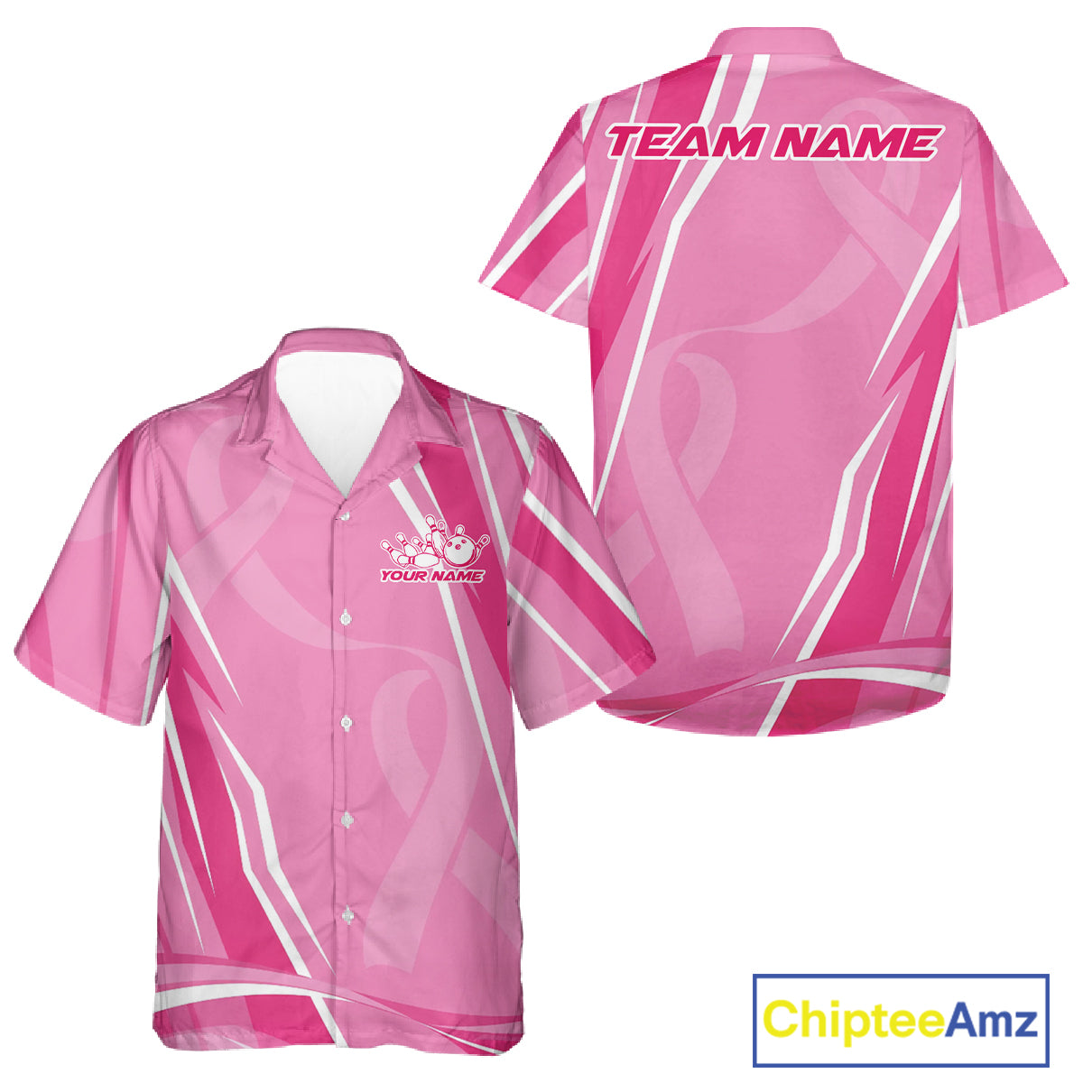Custom Pink Ribbon Breast Cancer Awareness Bowling Team Men And Women Button Up Shirt IPHW12056