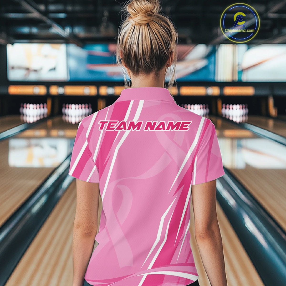 Custom Pink Ribbon Breast Cancer Awareness Bowling Team Women Quarter-Zip Shirt IPHW12056