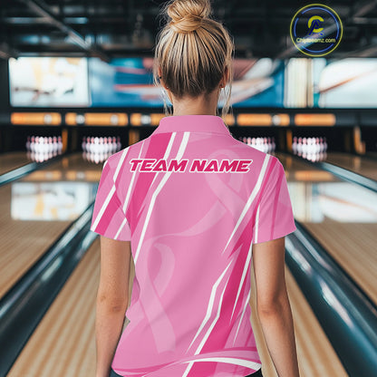 Custom Pink Ribbon Breast Cancer Awareness Bowling Team Women Quarter-Zip Shirt IPHW12056