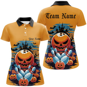 Custom Halloween Ladies Bowling Shirts, Pumpkin Bowling Ball Bowling Team Halloween Outfit IPHW7630