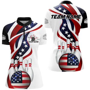 American Flag Custom Patriotic Bowling Shirts For Women, Team Bowling League Shirts Uniform IPHW7636