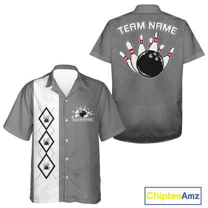 Custom Classic Vintage Argyle Bowling Men And Women Button Up, Retro Bowling Team Shirt IPHW10068