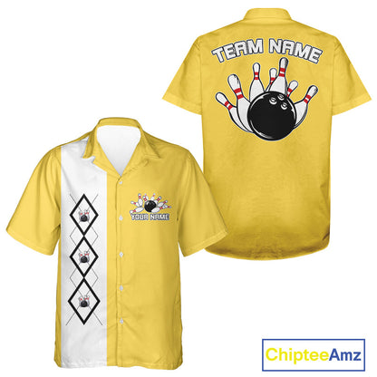 Custom Classic Vintage Argyle Bowling Men And Women Button Up, Retro Bowling Team Shirt IPHW10068