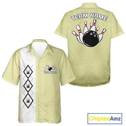 Custom Classic Vintage Argyle Bowling Men And Women Button Up, Retro Bowling Team Shirt IPHW10068