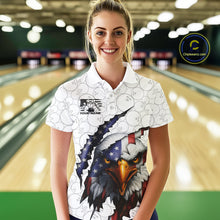 Load image into Gallery viewer, Custom Patriotic Eagle Women Bowling Team Shirt, US Flag Eagle Bowling League Shirt IPHW10190