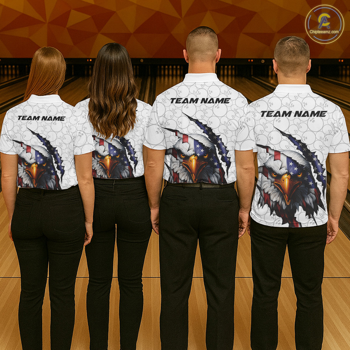 Custom Patriotic Eagle Men Bowling Team Shirt, US Flag Eagle Bowling League Shirt IPHW10190
