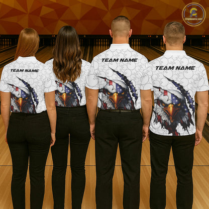 Custom Patriotic Eagle Men Bowling Team Shirt, US Flag Eagle Bowling League Shirt IPHW10190