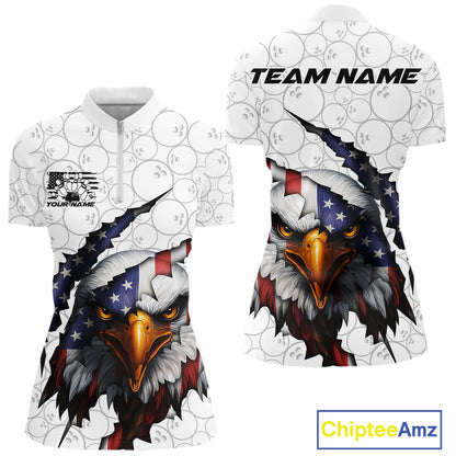 Custom Patriotic Eagle Women Bowling Team Shirt, US Flag Eagle Bowling League Shirt IPHW10190