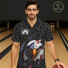 Load image into Gallery viewer, Custom Patriotic Eagle Men And Women Bowling Team Shirt, US Flag Eagle Bowling League Shirt IPHW10191