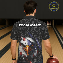 Load image into Gallery viewer, Custom Patriotic Eagle Men And Women Bowling Team Shirt, US Flag Eagle Bowling League Shirt IPHW10191