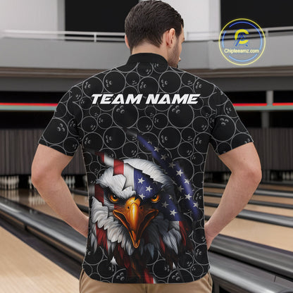 Custom Patriotic Eagle Men Bowling Team Shirt, US Flag Eagle Bowling League Shirt IPHW10191