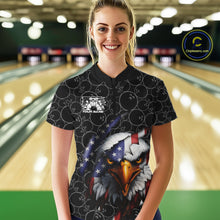Load image into Gallery viewer, Custom Patriotic Eagle Women Bowling Team Shirt, US Flag Eagle Bowling League Shirt IPHW10191