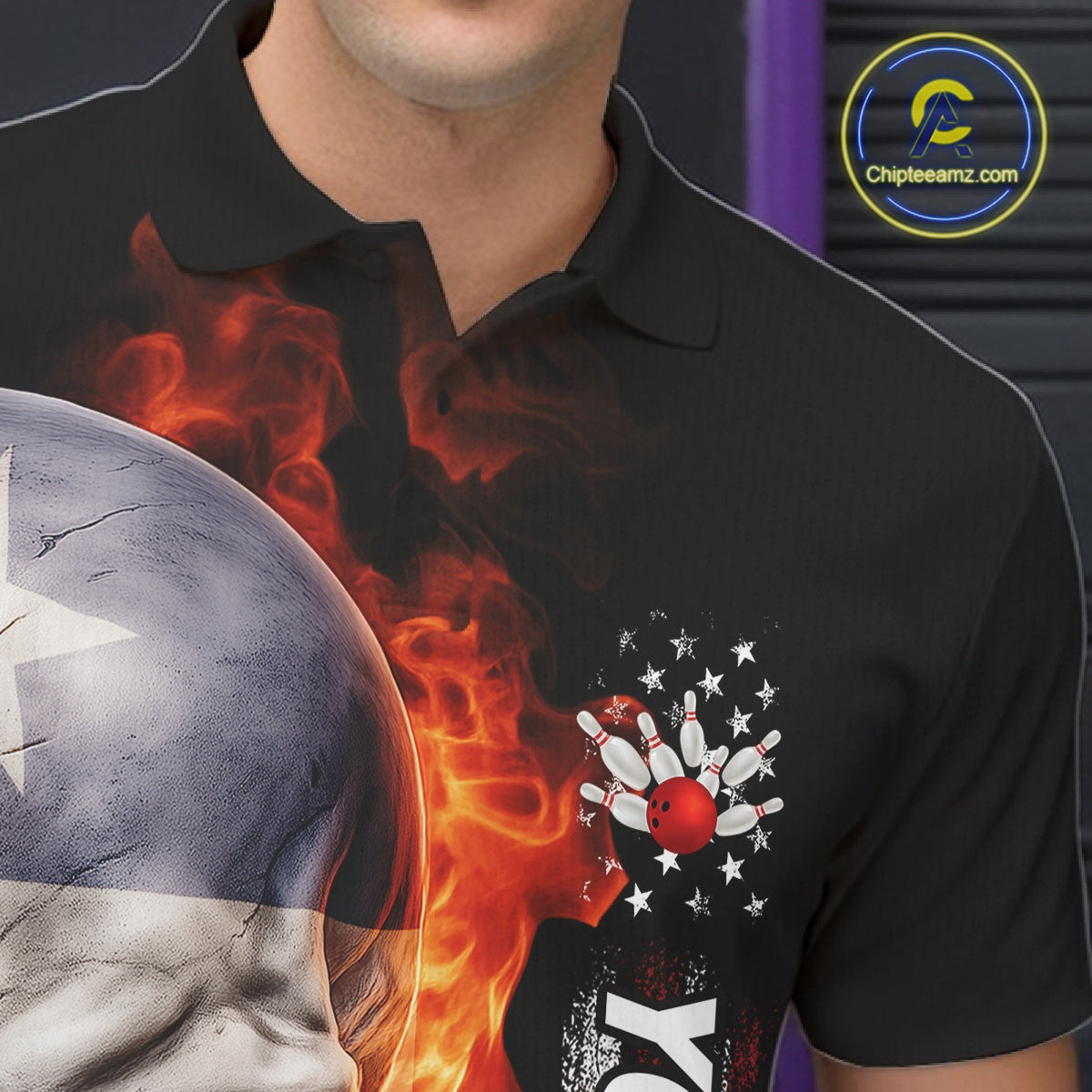 Custom Flame Skull American Texas Flag Men Bowling Team Shirt, Patriotic Bowling Jerseys IPHW10635