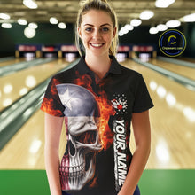 Load image into Gallery viewer, Custom Flame Skull American Texas Flag Women Bowling Team Shirt, Patriotic Bowling Jerseys IPHW10635