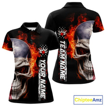 Load image into Gallery viewer, Custom Flame Skull American Texas Flag Women Bowling Team Shirt, Patriotic Bowling Jerseys IPHW10635