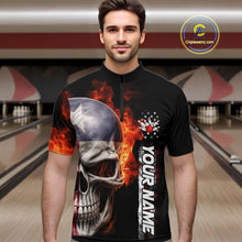 Load image into Gallery viewer, Custom Flame Skull American Texas Flag Men Bowling Team Shirt, Patriotic Bowling Jerseys IPHW10635
