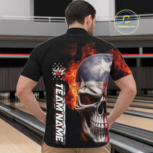Load image into Gallery viewer, Custom Flame Skull American Texas Flag Men Bowling Team Shirt, Patriotic Bowling Jerseys IPHW10635
