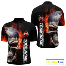 Load image into Gallery viewer, Custom Flame Skull American Texas Flag Men Bowling Team Shirt, Patriotic Bowling Jerseys IPHW10635