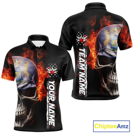 Custom Flame Skull American Michigan Flag Men Bowling Team Shirt, Patriotic Bowling Jersey IPHW10636