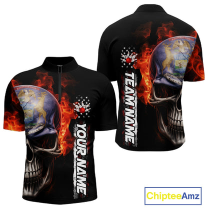 Custom Flame Skull American Michigan Flag Men Bowling Team Shirt, Patriotic Bowling Jersey IPHW10636