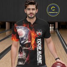 Load image into Gallery viewer, Custom Flame Skull American Ohio Flag Men Bowling Team Shirt, Patriotic Bowling Jersey IPHW10637