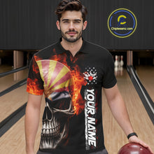 Load image into Gallery viewer, Custom Flame Skull American Arizona Flag Men Bowling Team Shirt, Patriotic Bowling Jersey IPHW10638
