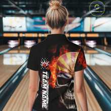 Load image into Gallery viewer, Custom Flame Skull American Arizona Flag Women Bowling Shirt, Patriotic Bowling Jersey IPHW10638