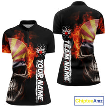 Load image into Gallery viewer, Custom Flame Skull American Arizona Flag Women Bowling Shirt, Patriotic Bowling Jersey IPHW10638