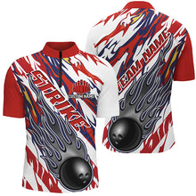 Load image into Gallery viewer, Flame American Flag Custom Unisex Bowling Team Shirts, Patriotic Strike Bowling Outfits IPHW5986
