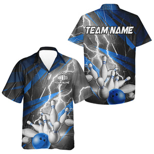 Blue Thunder Lightning Custom Bowling Team Jersey, Team Bowling Hawaiian Shirts For Men IPHW5991