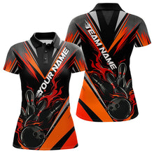 Load image into Gallery viewer, Custom Black And Red Flame Bowling Women Polo Shirts, Fire Bowling Tournament Team Outfits IPHW8773