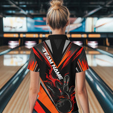 Load image into Gallery viewer, Custom Black And Red Flame Bowling Women Quarter-Zip Shirts, Bowling Tournament Team Outfit IPHW8773