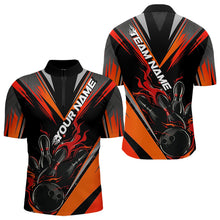 Load image into Gallery viewer, Custom Black And Red Flame Bowling Men Quarter-Zip Shirts, Fire Bowling Tournament Team Outfits IPHW8773