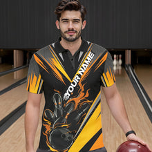 Load image into Gallery viewer, Custom Black And Yellow Flame Bowling Men Polo Shirts, Fire Bowling Tournament Team Outfits IPHW8774