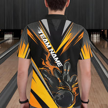 Load image into Gallery viewer, Custom Black And Yellow Flame Bowling Men Polo Shirts, Fire Bowling Tournament Team Outfits IPHW8774