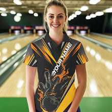 Load image into Gallery viewer, Custom Black And Yellow Flame Bowling Women Polo Shirts, Bowling Tournament Team Outfits IPHW8774