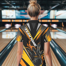 Load image into Gallery viewer, Custom Black And Yellow Flame Bowling Women Polo Shirts, Bowling Tournament Team Outfits IPHW8774
