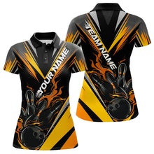 Load image into Gallery viewer, Custom Black And Yellow Flame Bowling Women Polo Shirts, Bowling Tournament Team Outfits IPHW8774