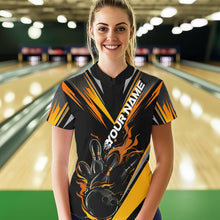 Load image into Gallery viewer, Custom Black And Yellow Flame Bowling Women Quarter-Zip Shirts, Bowling Tournament Outfit IPHW8774
