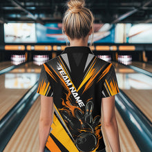 Load image into Gallery viewer, Custom Black And Yellow Flame Bowling Women Quarter-Zip Shirts, Bowling Tournament Outfit IPHW8774