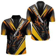 Load image into Gallery viewer, Custom Black And Yellow Flame Bowling Men Quarter-Zip Shirts, Fire Bowling Tournament Team Outfits IPHW8774