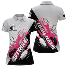 Load image into Gallery viewer, Custom Pink Flame Strike Bowling Women Polo Shirts, Team Uniform Bowling League Shirt IPHW8778