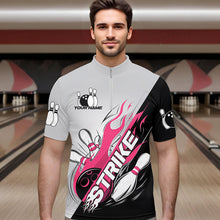 Load image into Gallery viewer, Custom Pink Flame Strike Bowling Men Quarter-Zip Shirts, Bowling Team Uniform Bowling League Shirt IPHW8778
