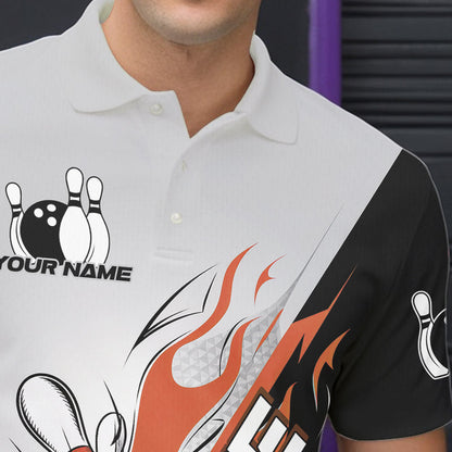 Custom Orange Flame Strike Bowling Men Polo Shirts, Bowling Team Uniform Bowling League Shirt IPHW8779