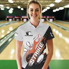 Load image into Gallery viewer, Custom Orange Flame Strike Bowling Women Polo Shirts, Team Uniform Bowling League Shirt IPHW8779