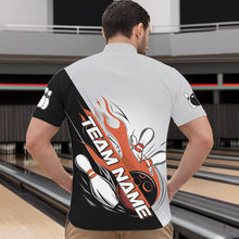 Load image into Gallery viewer, Custom Orange Flame Strike Bowling Men Quarter-Zip Shirt, Bowling Team Uniform Bowling League Shirt IPHW8779