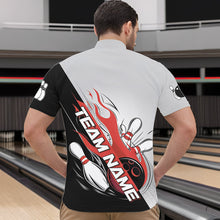 Load image into Gallery viewer, Custom Red Flame Strike Bowling Men Quarter-Zip Shirts, Bowling Team Uniform Bowling League Shirt IPHW8780