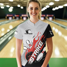 Load image into Gallery viewer, Custom Red Flame Strike Bowling Women Quarter-Zip Shirts, Team Uniform Bowling League Shirt IPHW8780