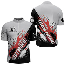 Load image into Gallery viewer, Custom Red Flame Strike Bowling Men Quarter-Zip Shirts, Bowling Team Uniform Bowling League Shirt IPHW8780